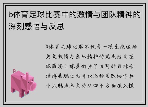 b体育足球比赛中的激情与团队精神的深刻感悟与反思